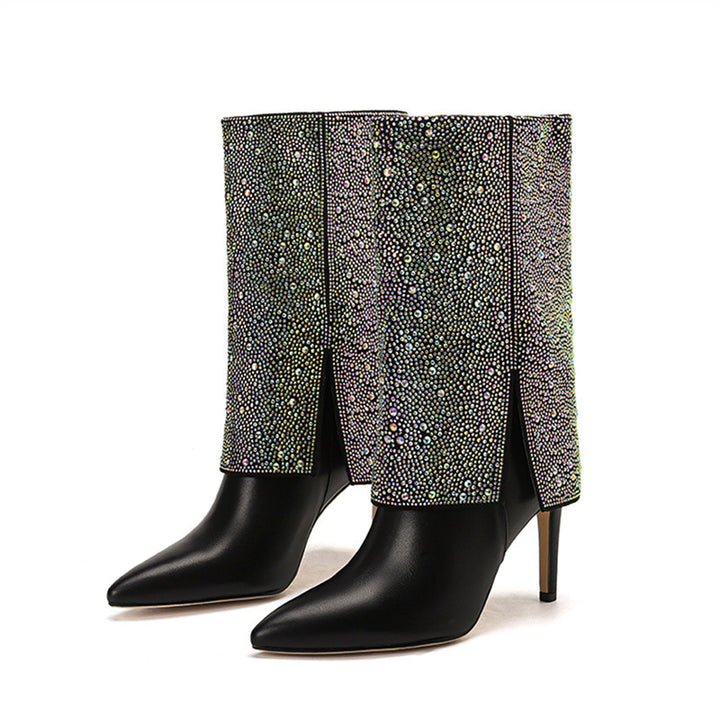 Femme Spids-Tå Stiletto Støvler med Rhinestone-dekoreret Bund Stilla