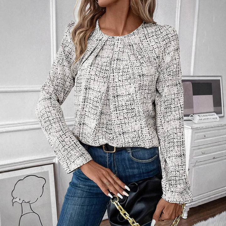 Dame elegant bluse med struktureret mønster og moderne drapering Stilla