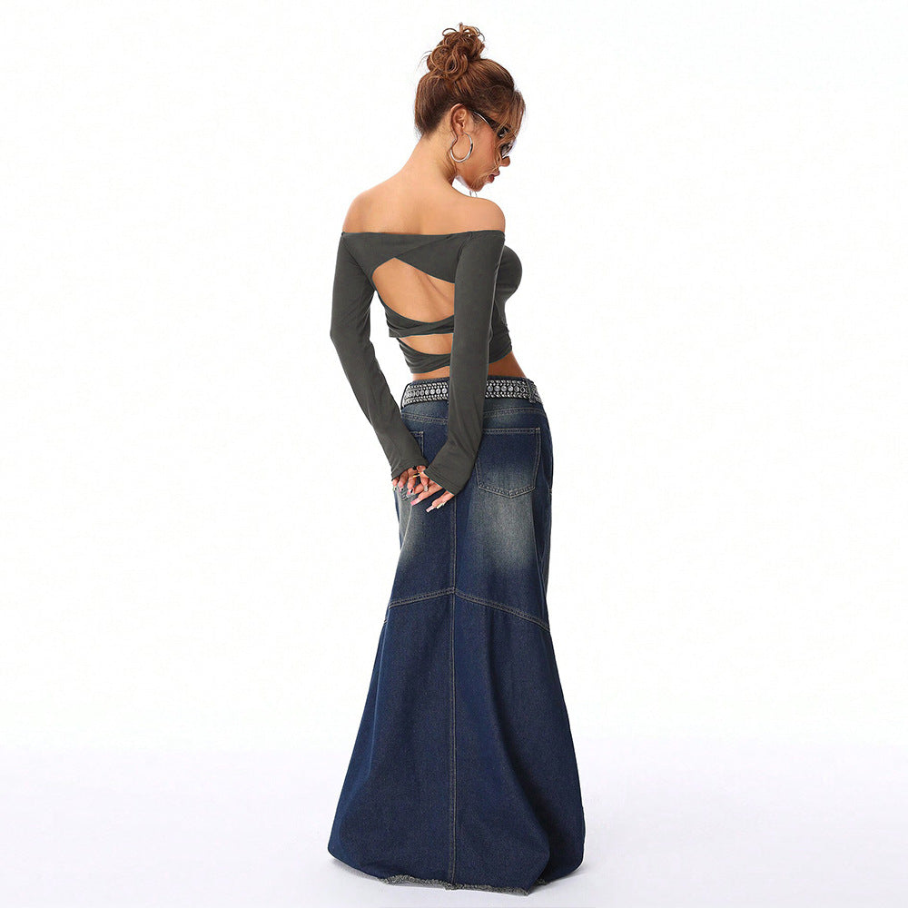 Kvinders off-shoulder crop top med lange ærmer og tætsiddende silhuet Stilla