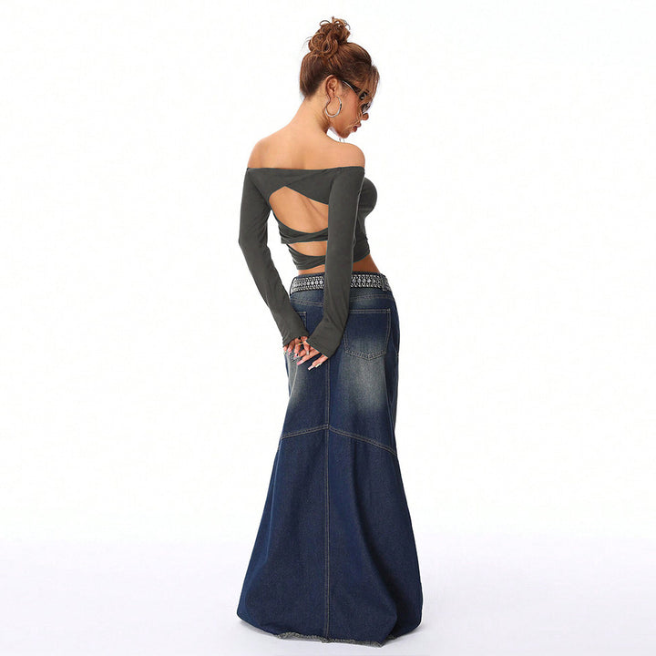 Kvinders off-shoulder crop top med lange ærmer og tætsiddende silhuet Stilla