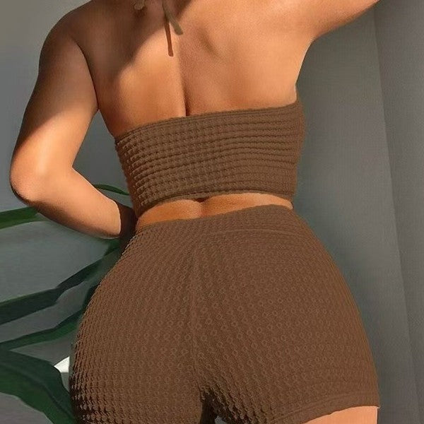Dame Sporty To-delt Sæt med Hævet Overdel og Shorts Stilla
