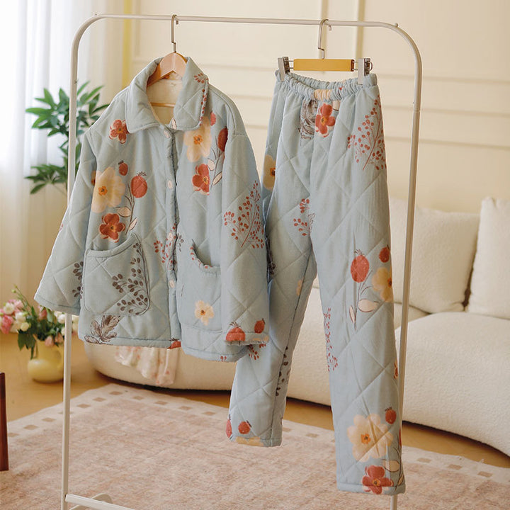 Dame Quilt-vinterjakke med matchende bukser i blomstret design Stilla