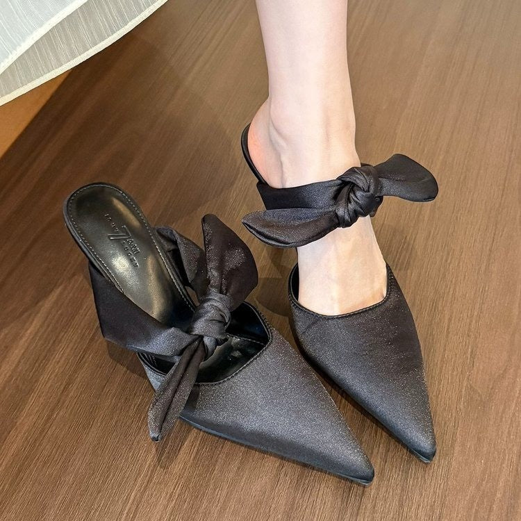Femme Elegante Åben-Tå Mule med Sløjfe-Detalje Stilla