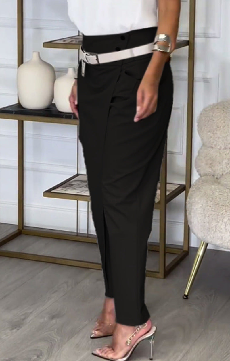 Dame Elegant Højvandsbukser med raffineret Drapering og side Sprække Stilla