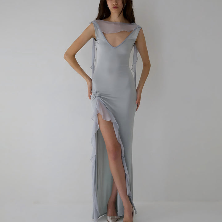 Dame Elegant aftenkjole med transparente flæser og forførende V-udskæring Stilla