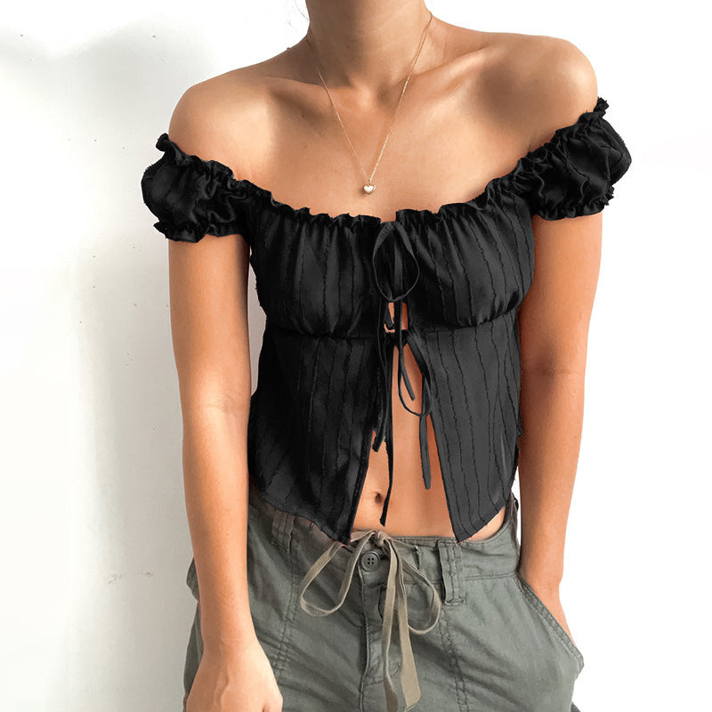 Dame Off-Shoulder Struktur Crop Top Stilla