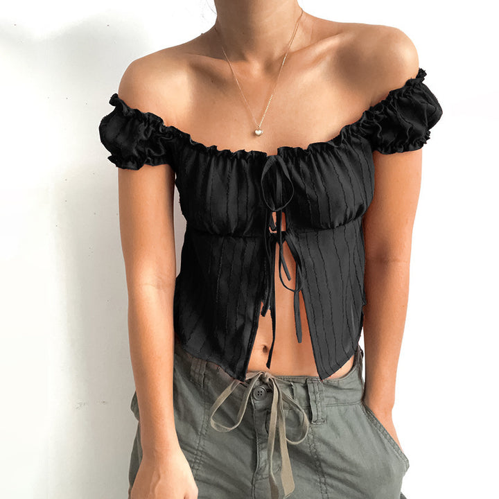 Dame Off-Shoulder Struktur Crop Top Stilla