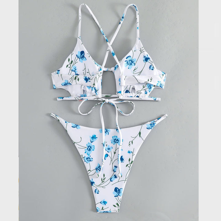 Dame trekantet bikini med forskudte stropper og blomsterprint Skovae
