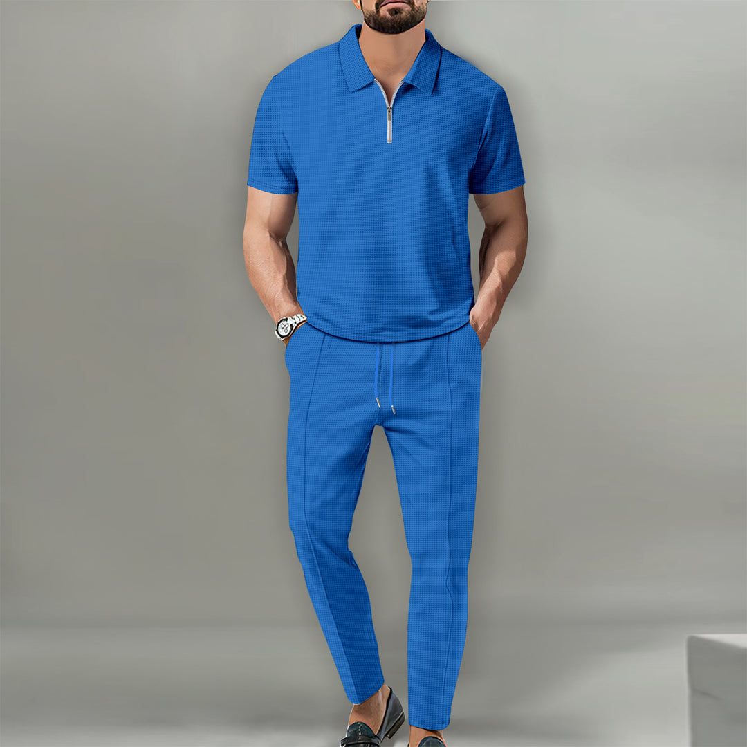 Herrer sporty kortærmet skjorte med moderne lynlås og elegant bukser Stilla