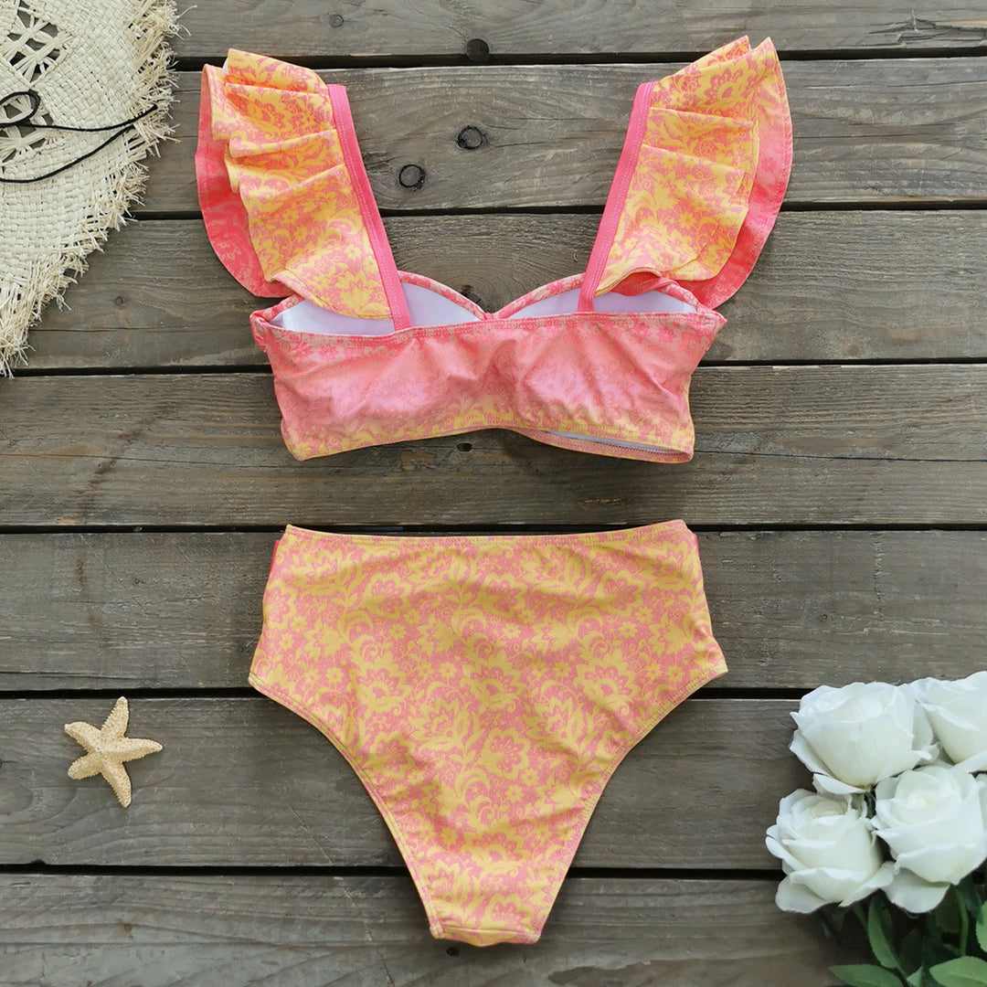 Dame Bikini-sæt med voluminøse flæseærmer og højt skåret trusse Stilla