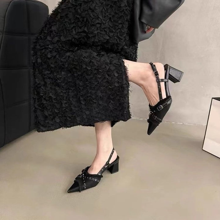 Dame Elegant Spidsed Tå Slingback Pumps med Blokhæl Stilla