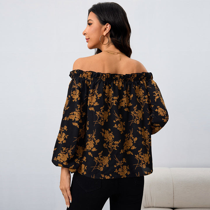 Kvinder Off-Shoulder Bluse med Blomsterprint og Elastiske Ærmer Stilla