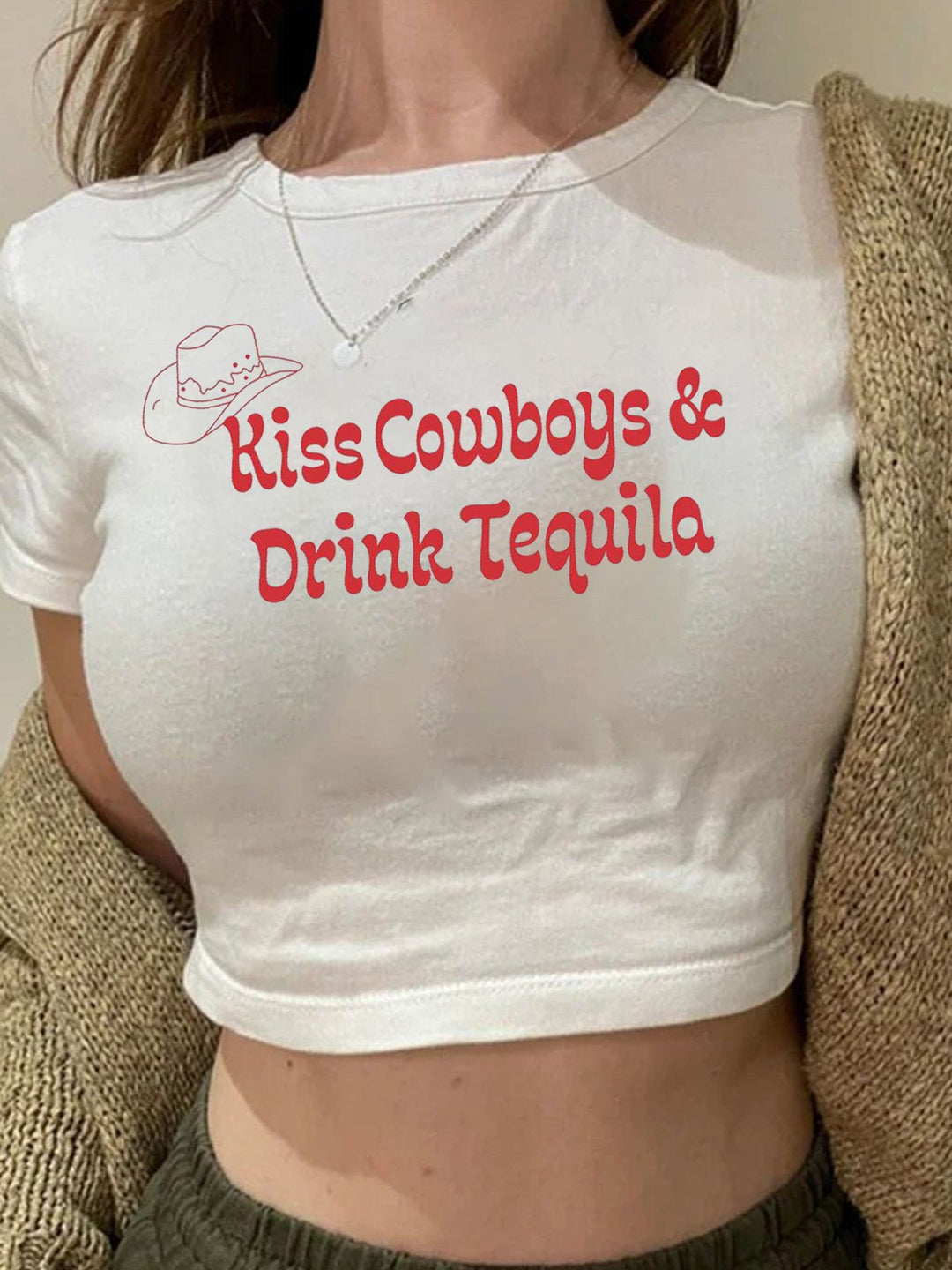 Dame Crop-T-shirt med kreativ telefon-design Skovae