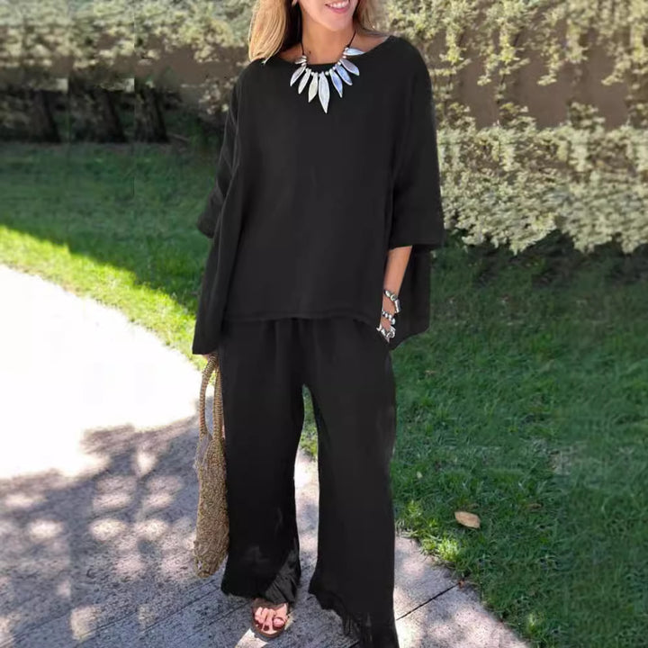 Dame Moderisk Linned Loungewear Sæt med Oversize Overdel Stilla