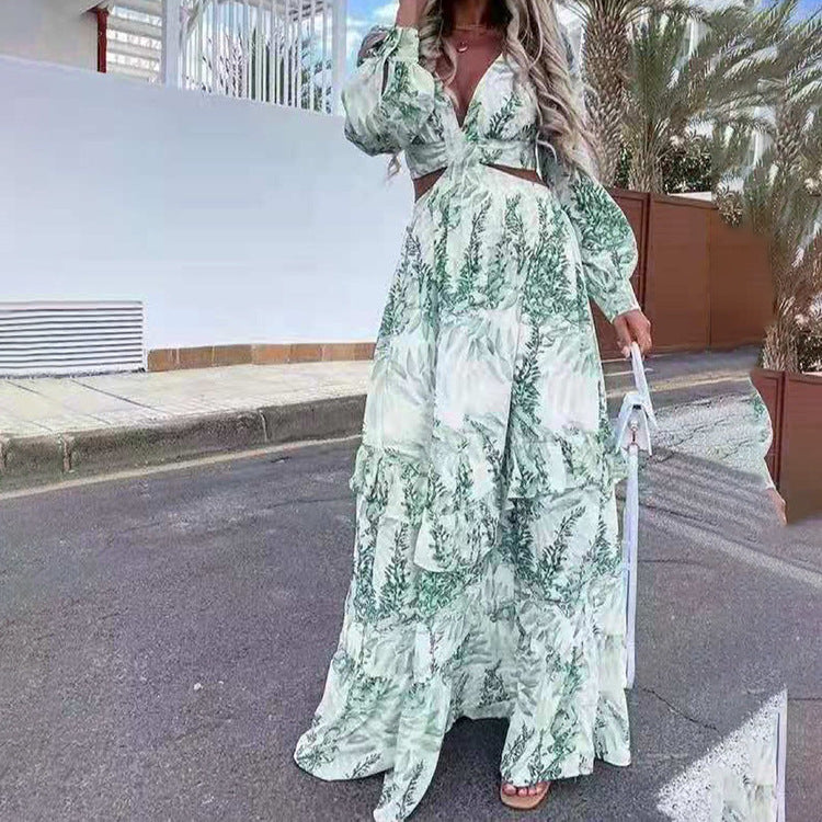 Dame Maxikjole med raffinerede cut-out-elementer og elegante ærmer Stilla