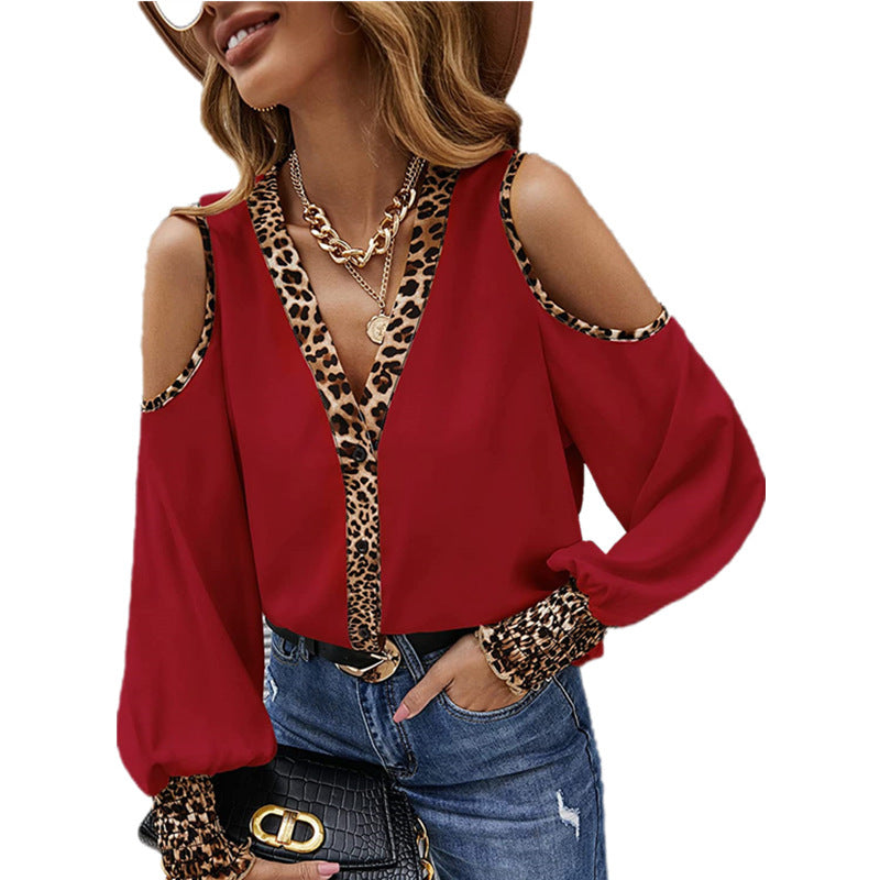 Damebluse med off-shoulder design og leopardmønster Stilla