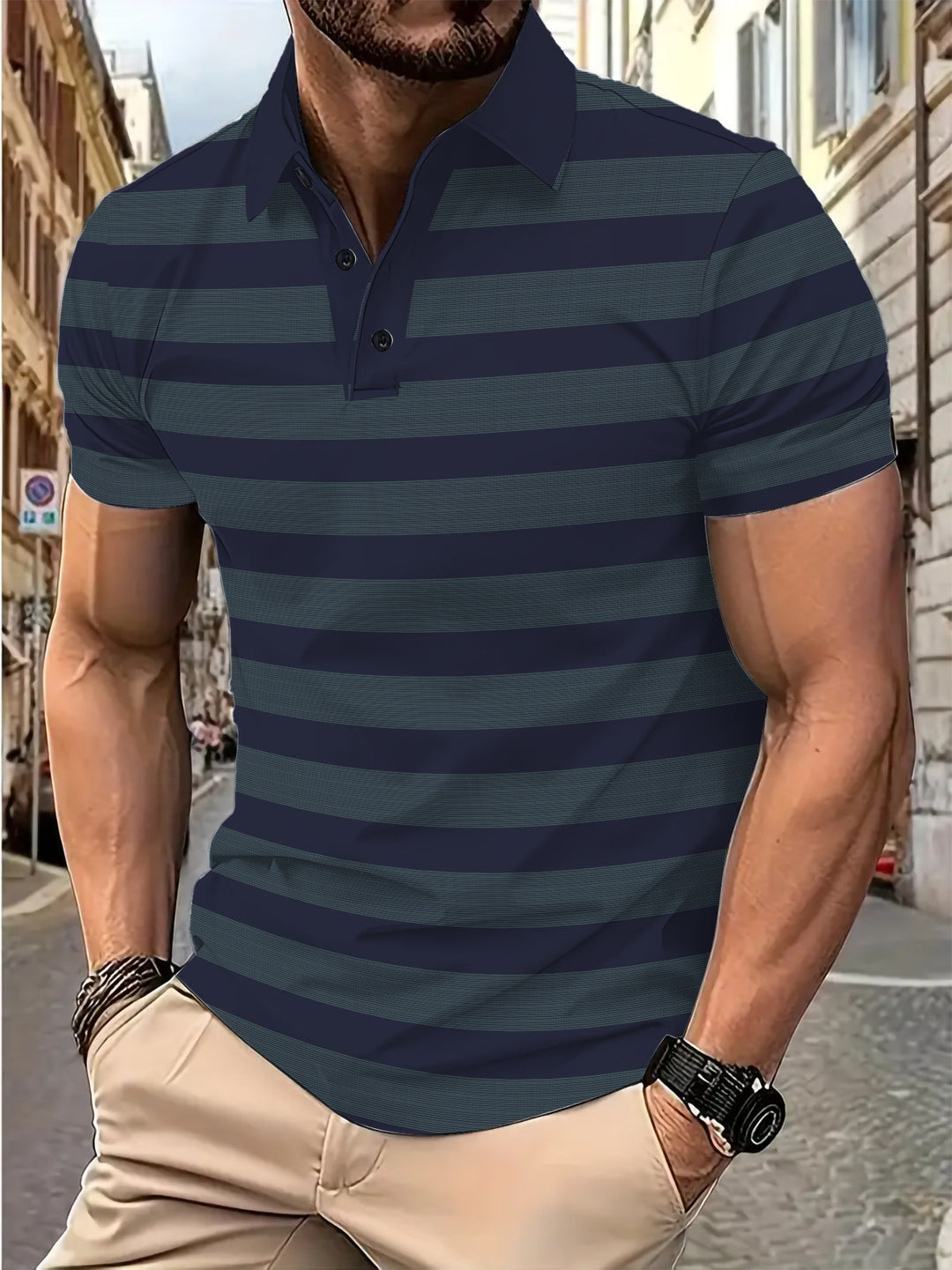 Herrer Poloshirt med moderne striber og åndbare egenskaber Stilla