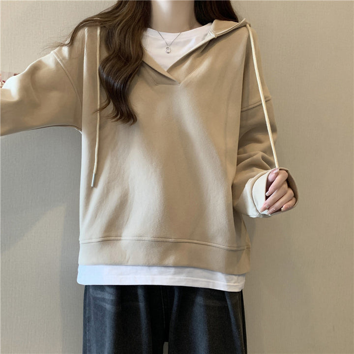 Femme Komfortabel Oversized V-Udskæring Hoodie Sweatshirt Stilla