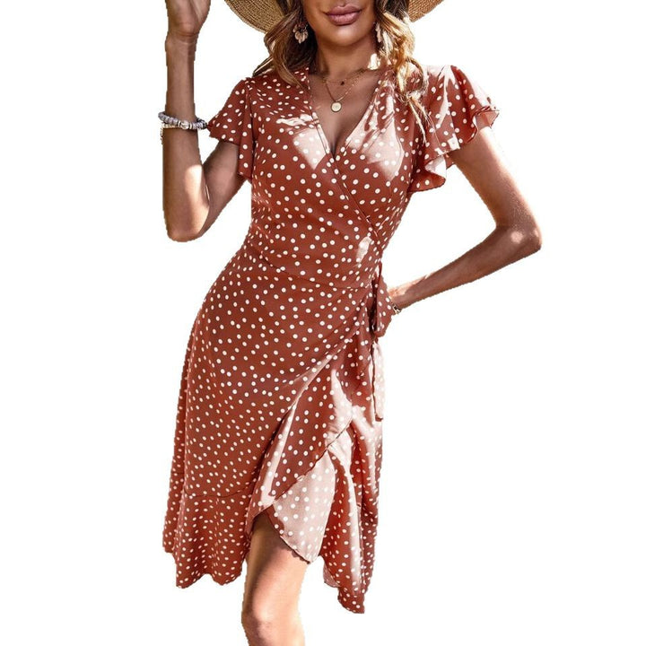 Dame Flæseeffekt Polka Dot Wrap Kjole Stilla