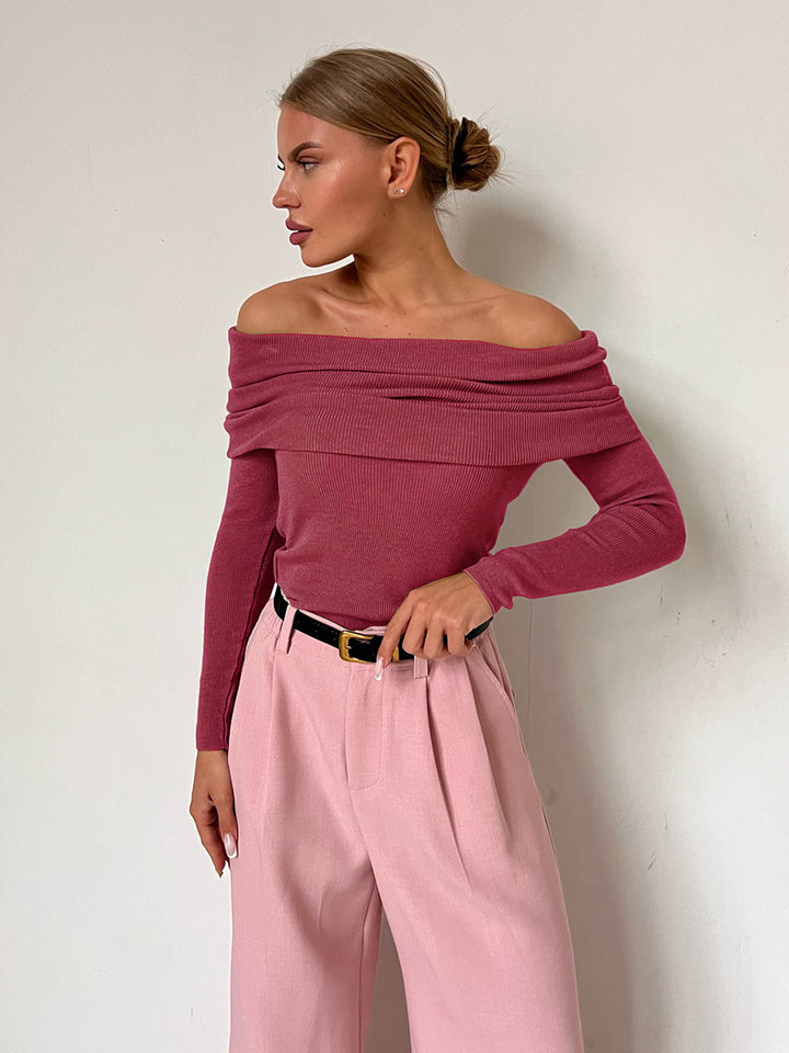 Femme Off-Shoulder Ripp Langærmet Top Stilla