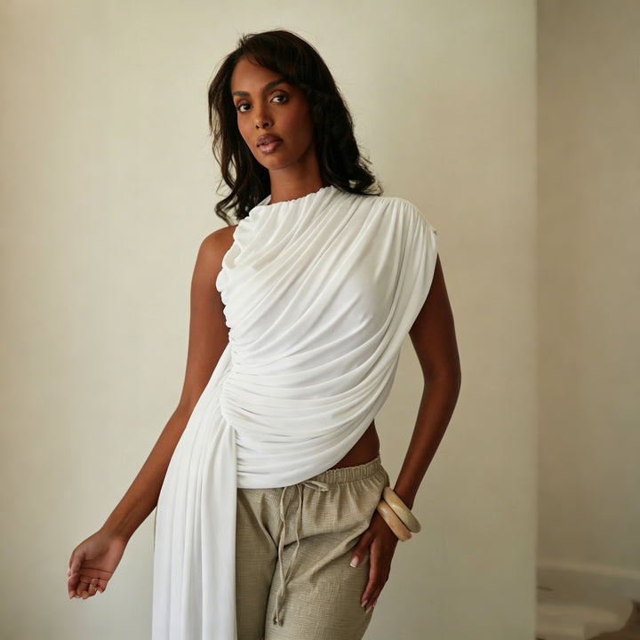 Damer Elegant asymmetrisk top med draperinger Skovae
