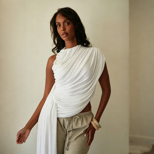 Damer Elegant asymmetrisk top med draperinger Skovae