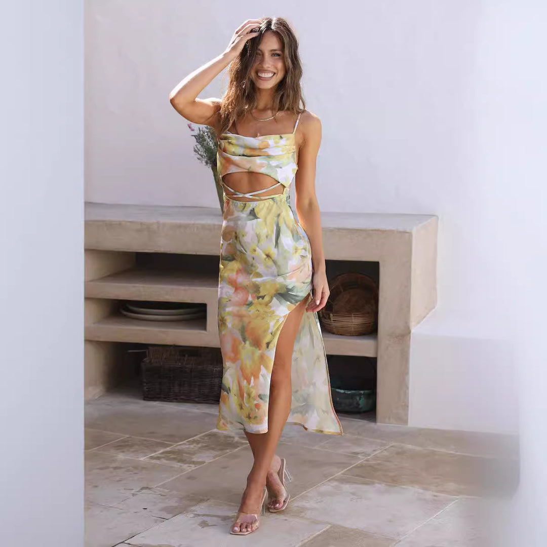 Kvinder Blomster Cut-Out Maxi Kjole Stilla