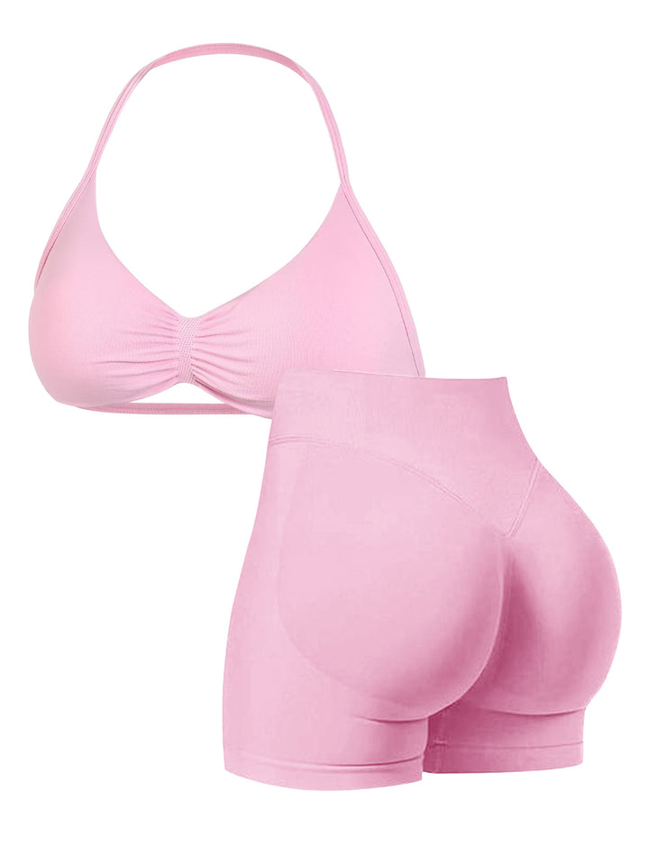 Dame sport-bikini-top med højt skårne shorts og sømløs design Skovae