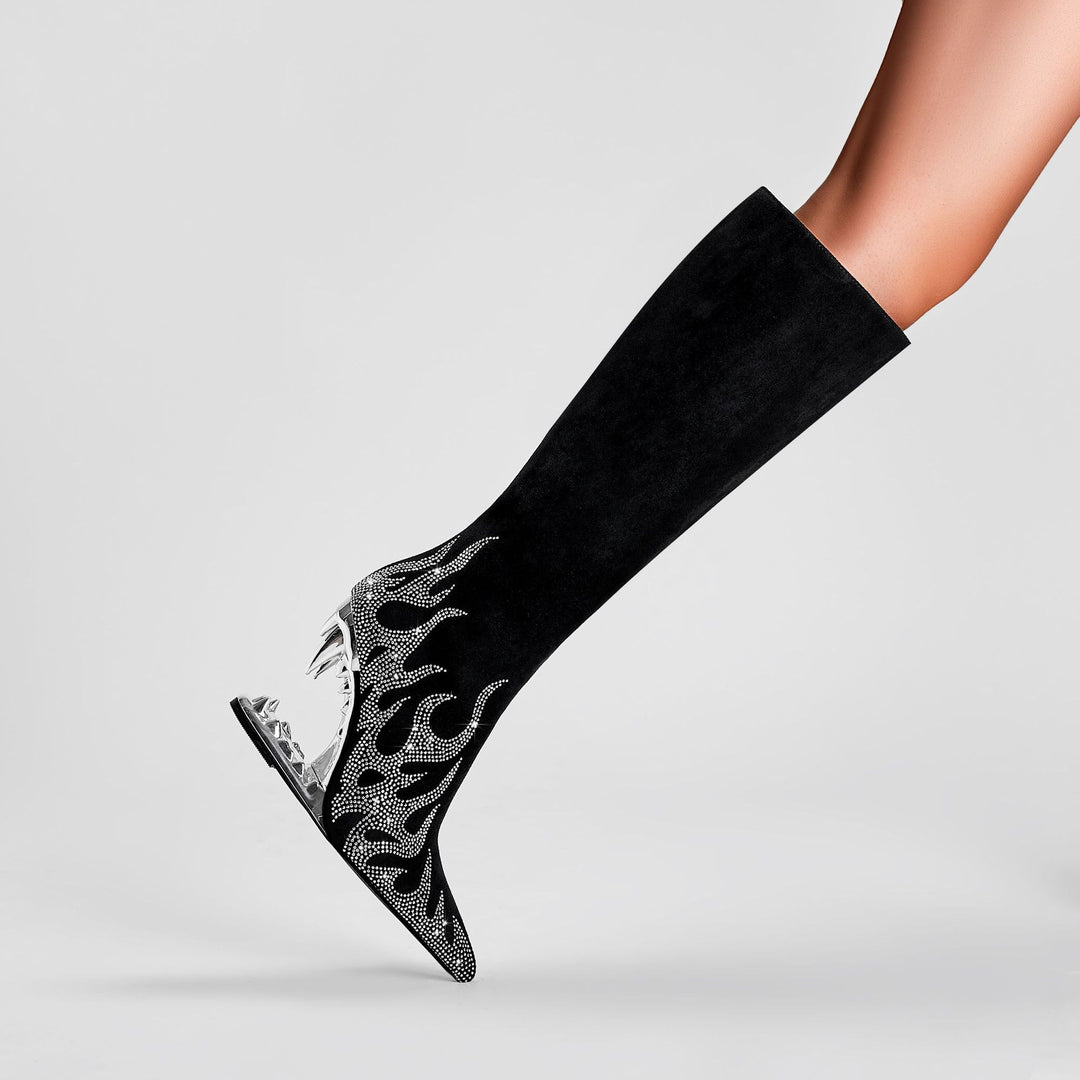 Femme Over-the-Knee Flame-Detail Stiletto-Støvler med skulpturerede hæle Stilla
