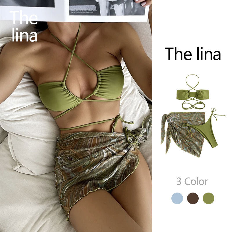Dame bikini sæt med asymmetrisk viktekjole og moderigtig top Stilla