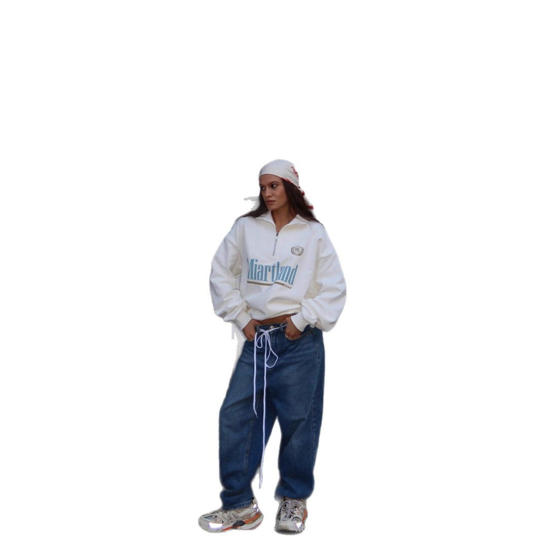 Kvinders afskåret zip hoodie med stort logo og afslappet pasform Stilla