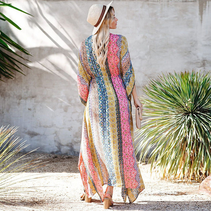 Dame Strandkimono med unikt floralt mønsterblanding og sidelukning Stilla