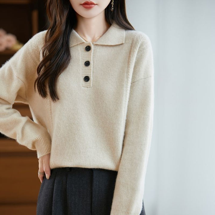 Kvindernes Koshiba-stil Sweater med Elegant Knaplukning Stilla