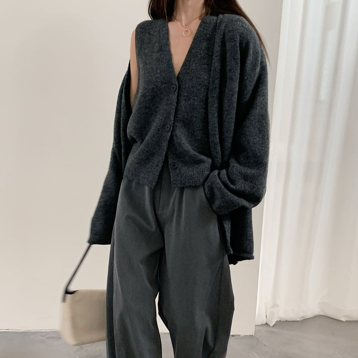 Dame Fashionable Cardigan med Elegant V-Hals og Knaplukning Stilla