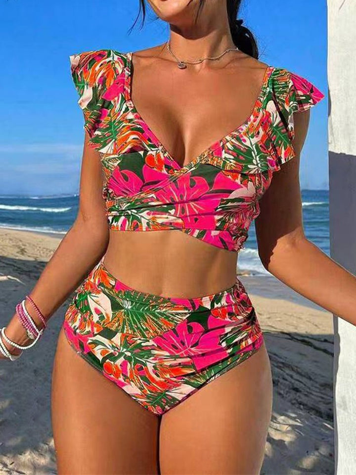 Dame bikini-sæt med flæsekant detaljer og blomsterdesign Stilla