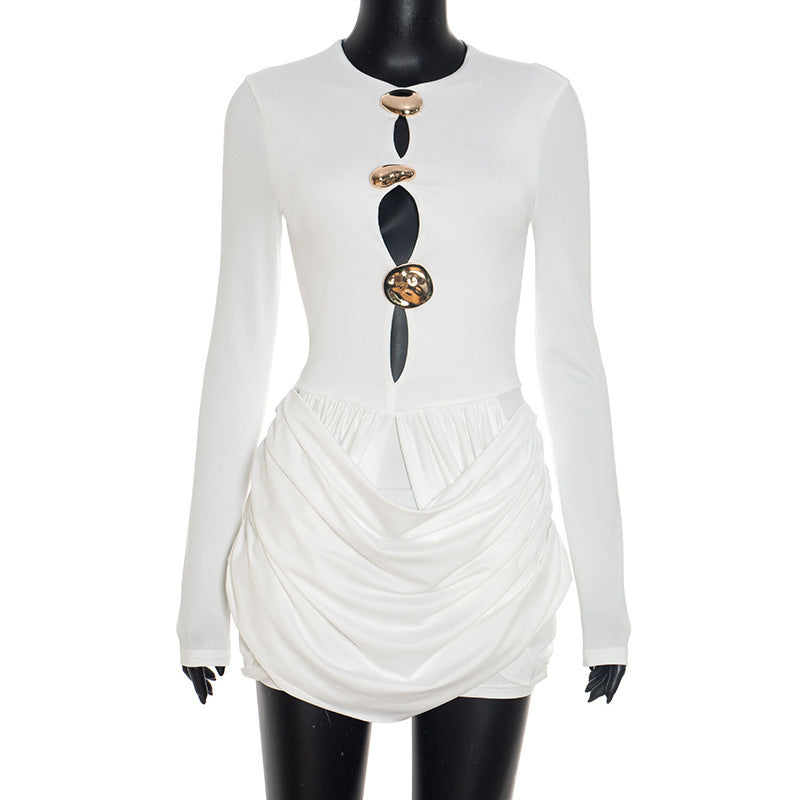 Dame elegant jumpsuit med kreative cut-outs og rynkninger Skovae