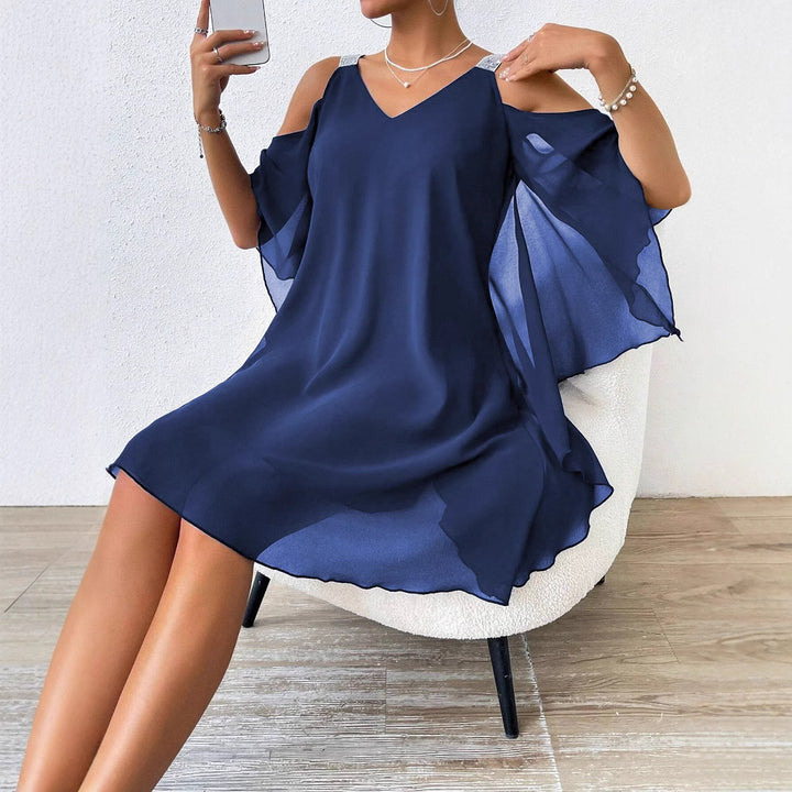 Kvinder Cold-Shoulder Chiffon Kjole med funklende Stropper Stilla