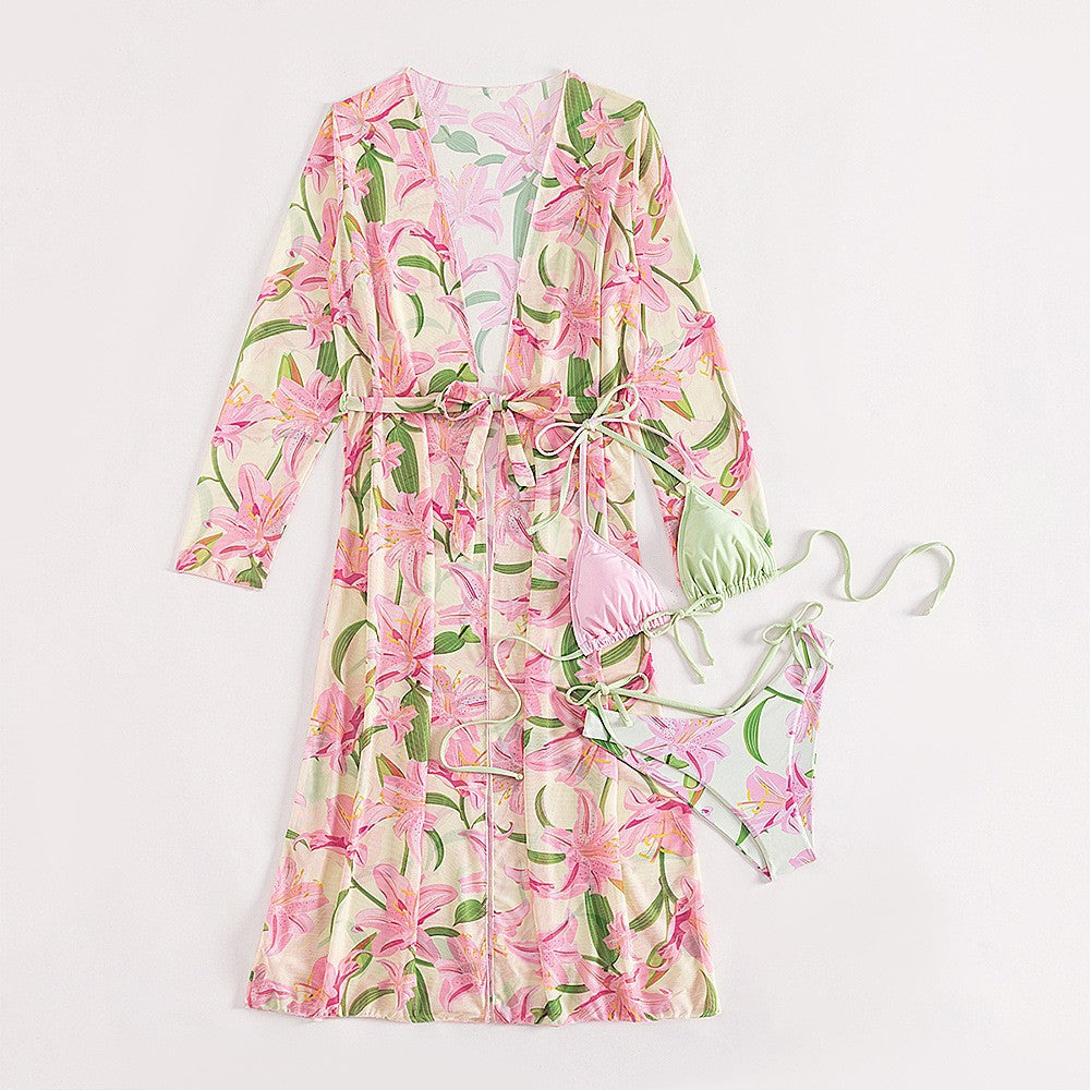 Dame Floral Print Badeoverdel Robe Sæt Stilla