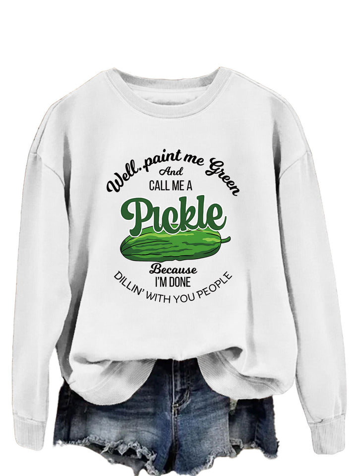 Kvinders sweatshirt med et sjovt agurkmotiv og kreativt tryk Stilla