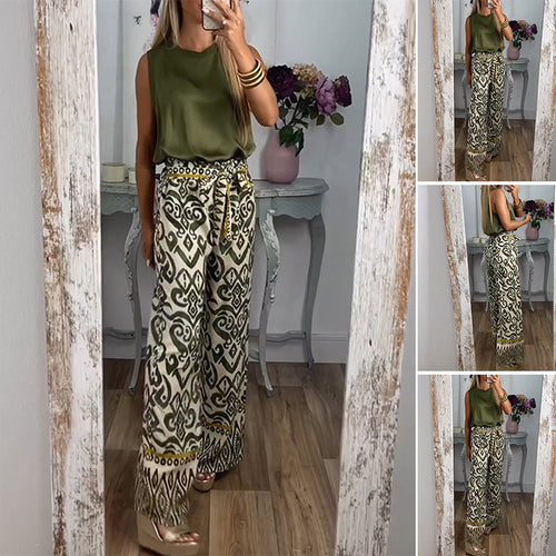 Dame bred Palazzo-bukser med eksklusivt mønster og fashionabel talje Stilla