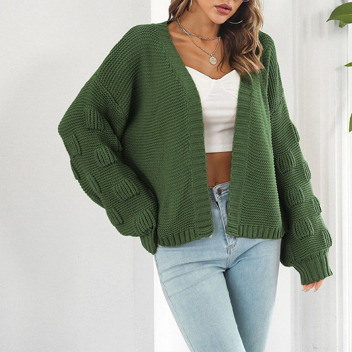 Kvinders chunky strik cardigan med voluminøse ærmer og åben front Stilla
