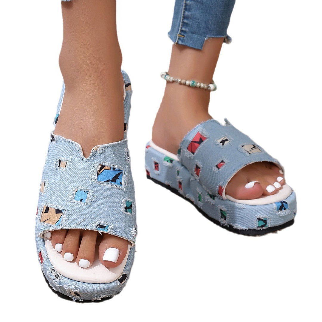 Dame slide-sandaler med fashionable udskæring og dekorativt vævningsmønster Stilla