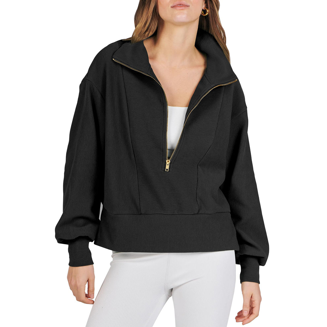 Dame Casual Sweatshirt med høj krave og blank lynlås Stiila