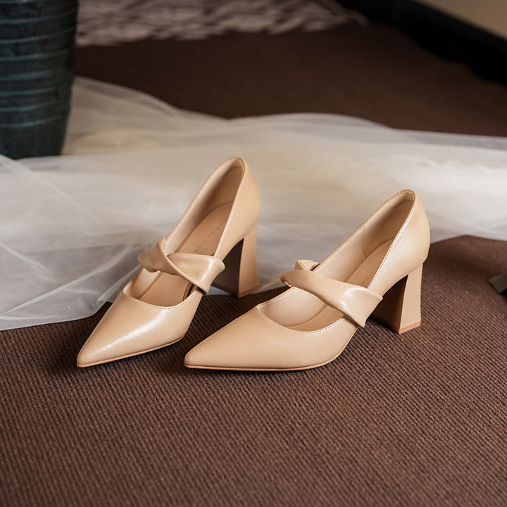 Dame Chic Blokhæl Pumps med Sløjfe-Detalje Stilla