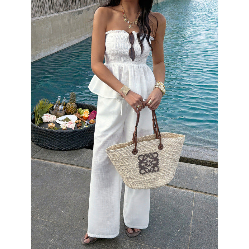 Dame Elegant top med rynket bustier og vide bukser Skovae