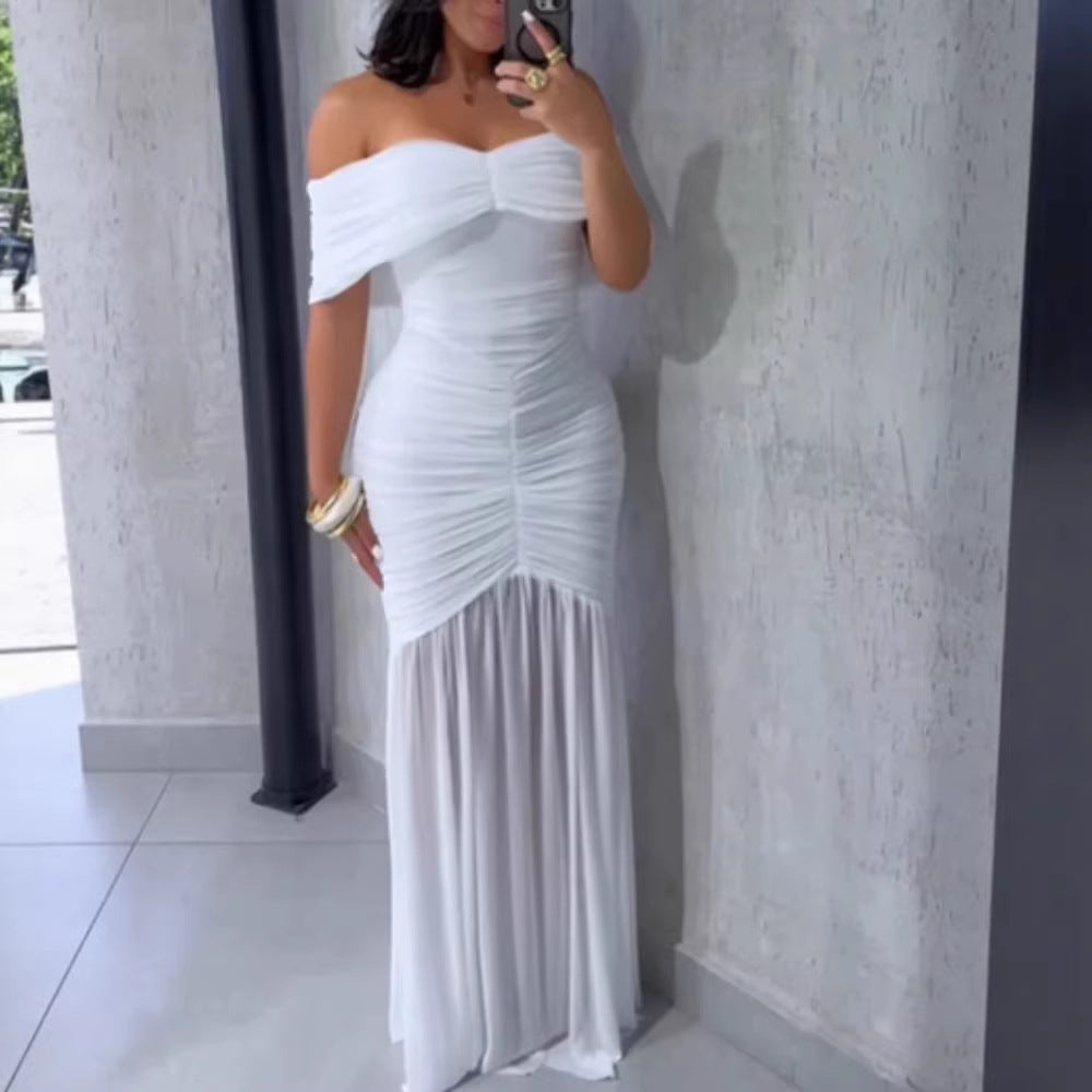 Dame Off-Shoulder Maxikjole med elegant rynkeeffekt Skovae