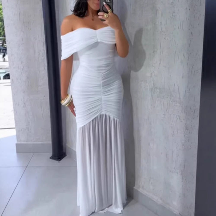 Dame Off-Shoulder Maxikjole med elegant rynkeeffekt Skovae