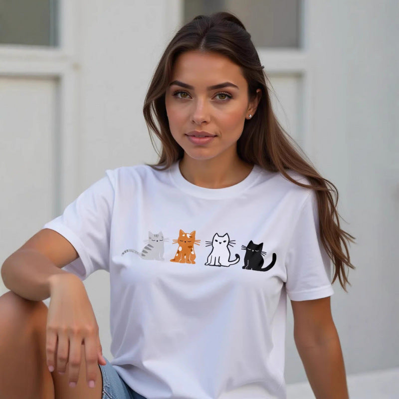 Dame T-shirt med kreativt kattemotiv og behagelig pasform Stilla