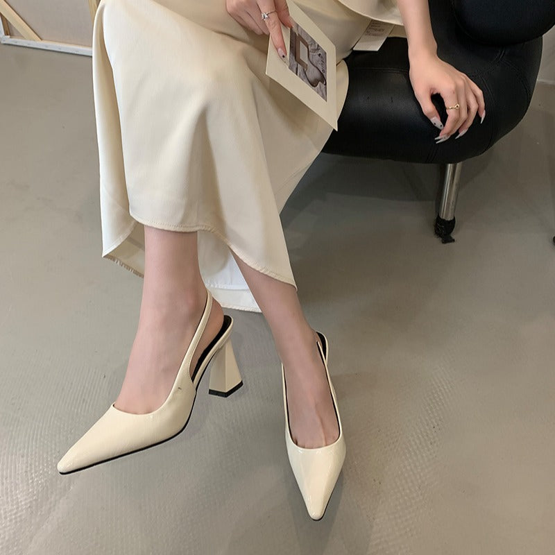 Dame Smart Spidse Slingback-Hæle med skulptureret Blokhæle Stilla