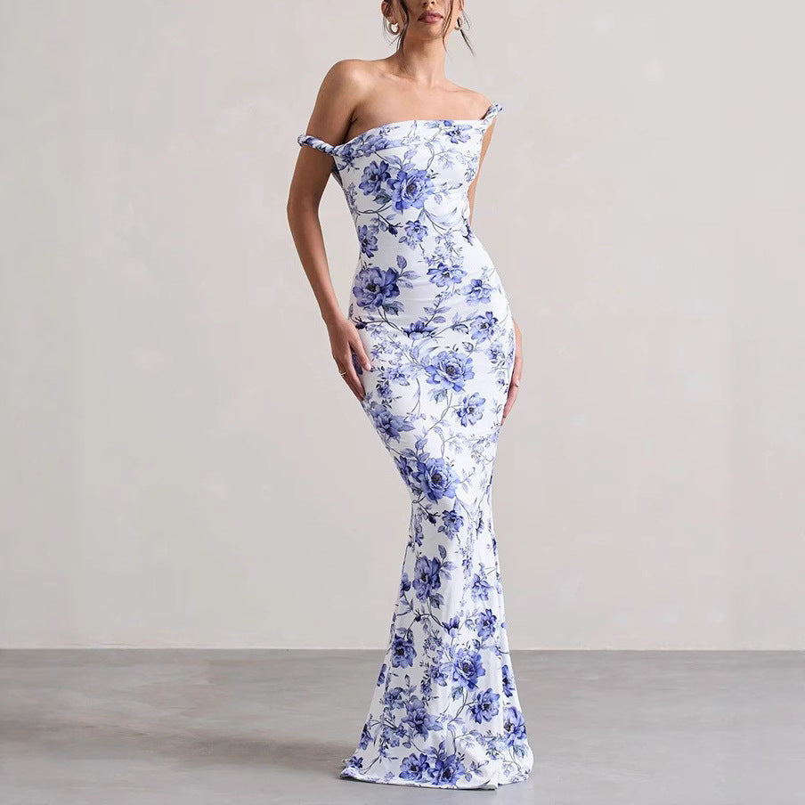 Dame Off-Shoulder Bodycon Maxikjole Stilla